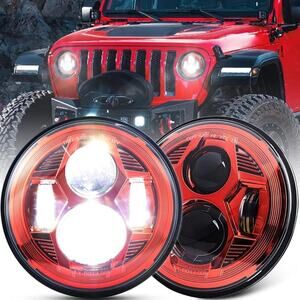Jeep 7” Round LED Headlight High Low Beam headlamps-red